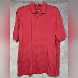 Nike Tiger Woods Collection Golf Polo Mens L Red Dri-Fit Breathable EUC Stripes